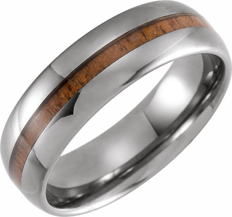 Tungsten 8 mm Acacia Wood Inlay Comfort-Fit Half Round Band Size 7.5