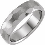 Tungsten 6 mm Geometric Faceted Comfort-Fit Half Round Band Size 7.5