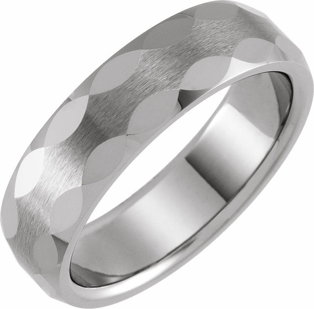 Tungsten 6 mm Geometric Faceted Comfort-Fit Half Round Band Size 7.5