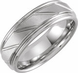 Tungsten 7 mm Stepped-Edge Grooved Comfort-Fit Flat Band Size 8