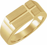 14K Yellow 10.8x8.8 mm Rectangle Cross Signet Ring