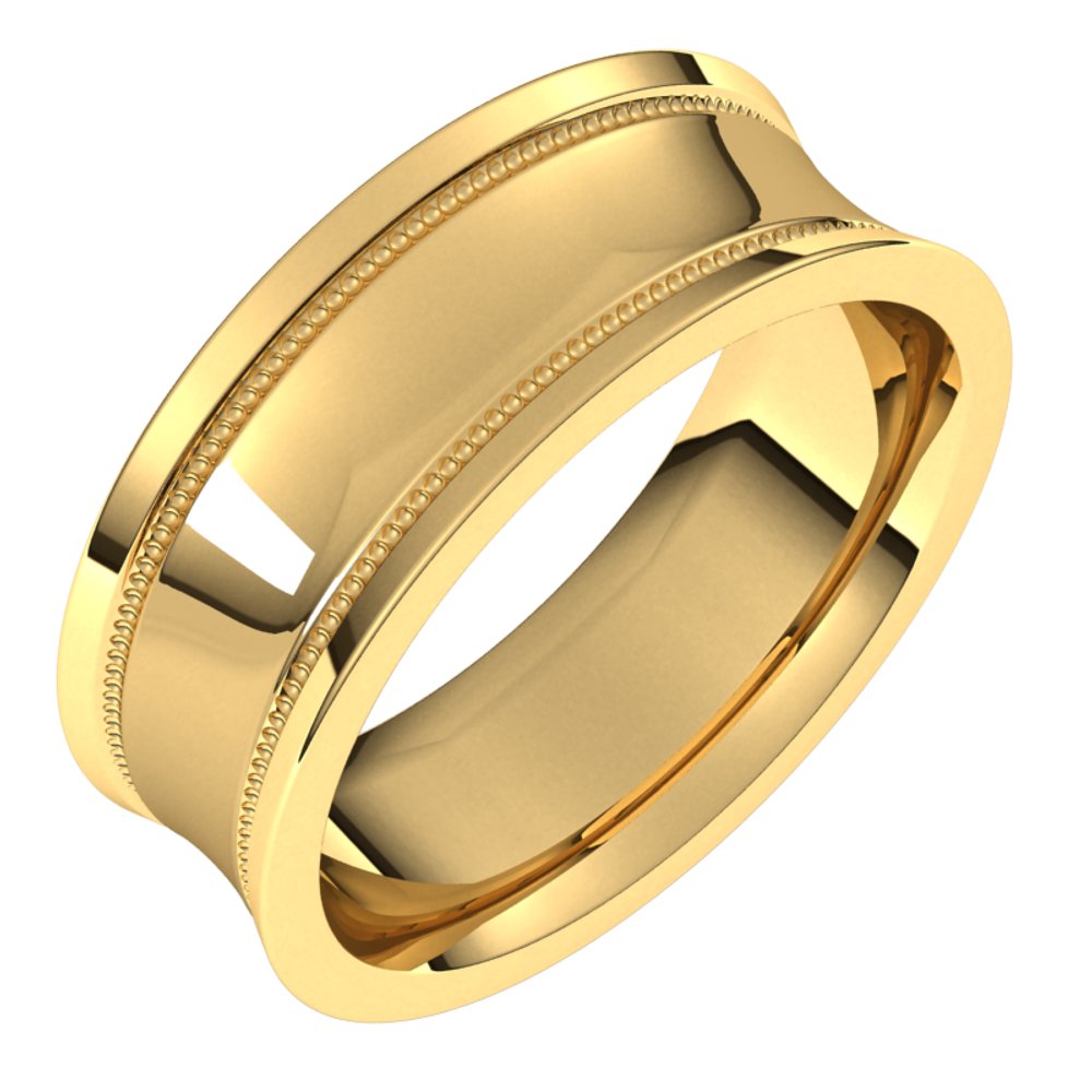 14K Yellow 7 mm Milgrain Concave with Edge Band Size 7