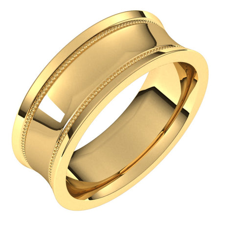 14K Yellow 7 mm Milgrain Concave with Edge Band Size 7