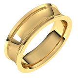 14K Yellow 6 mm Milgrain Concave with Edge Band Size 10