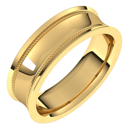 14K Yellow 6 mm Milgrain Concave with Edge Band Size 10