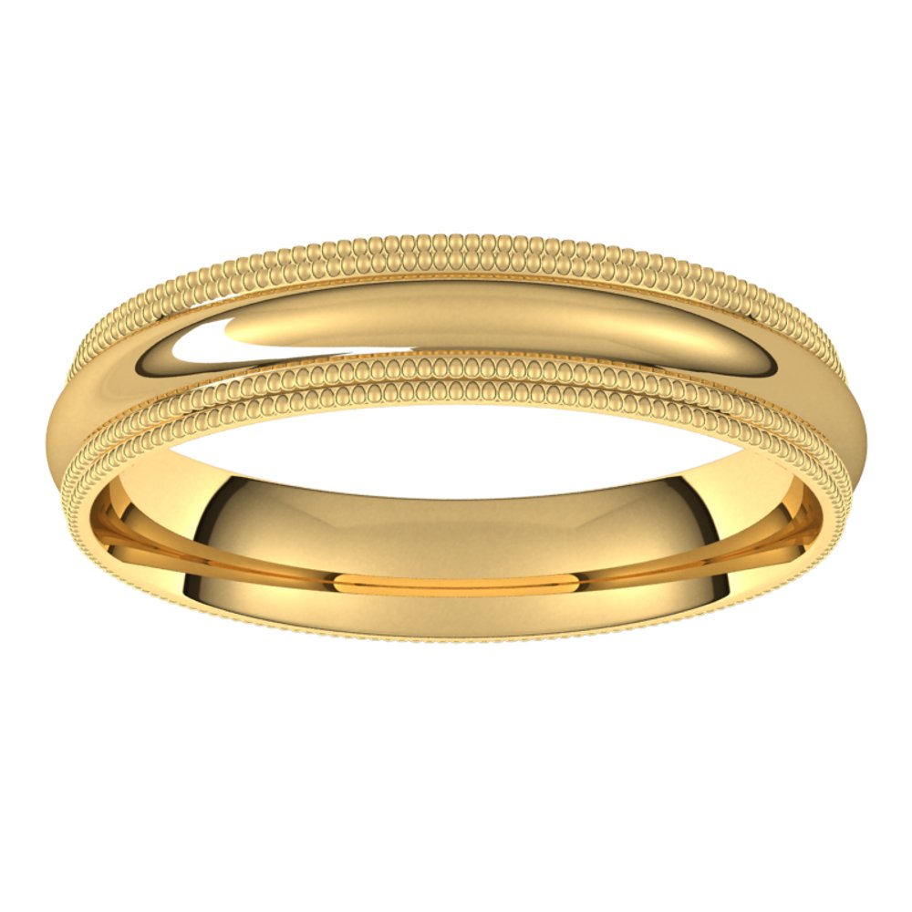 14K Yellow 4 mm Double Milgrain Half Round Comfort Fit Band Size 10