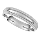 14K White 4 mm Double Milgrain Half Round Comfort Fit Band Size 11