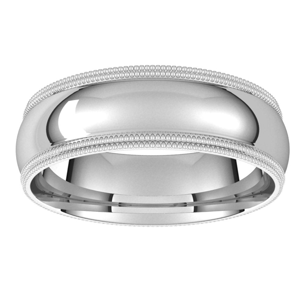 14K White 6 mm Double Milgrain Half Round Comfort Fit Band