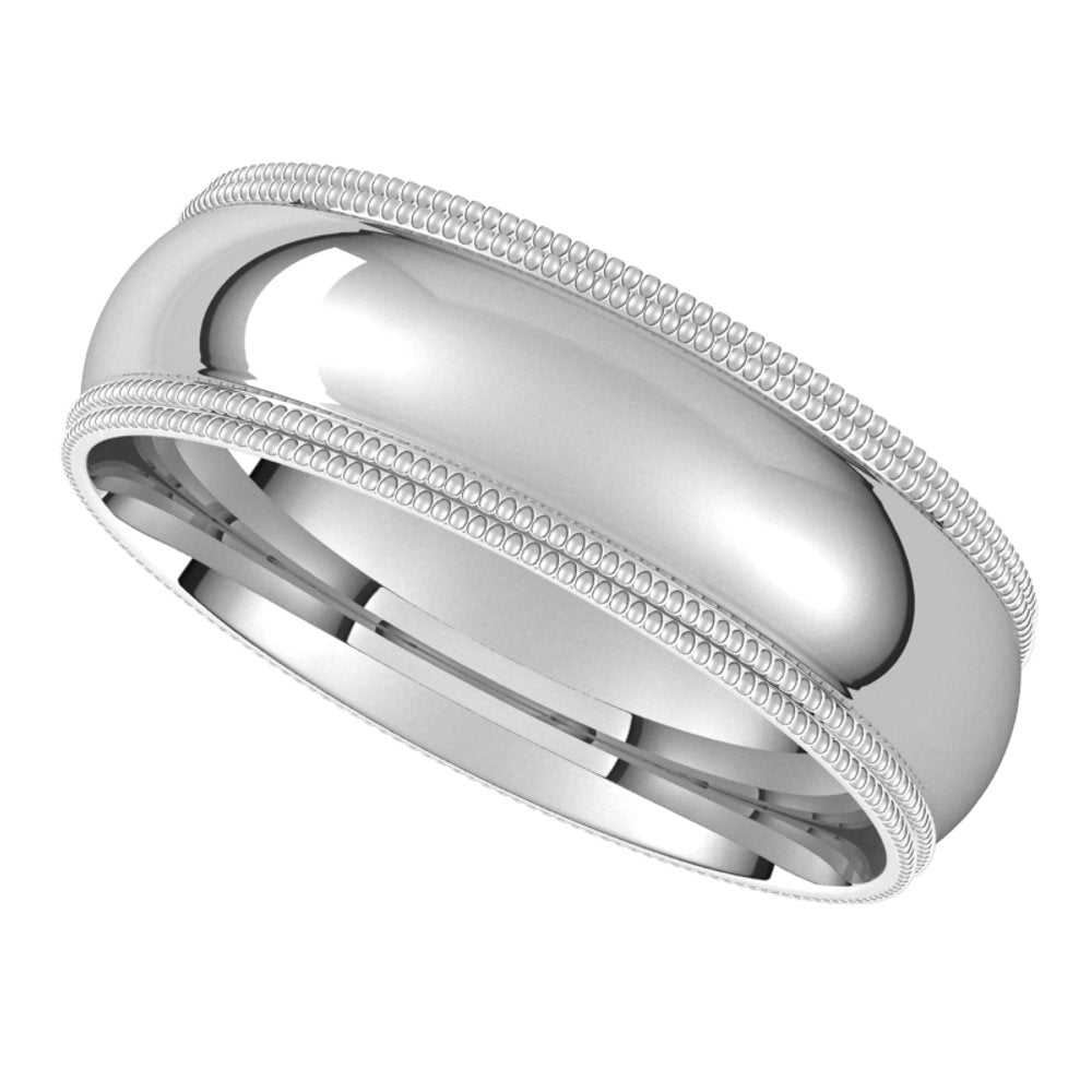 14K White 6 mm Double Milgrain Half Round Comfort Fit Band