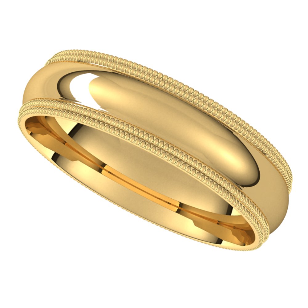 14K Yellow 5 mm Double Milgrain Half Round Comfort Fit Band Size 10