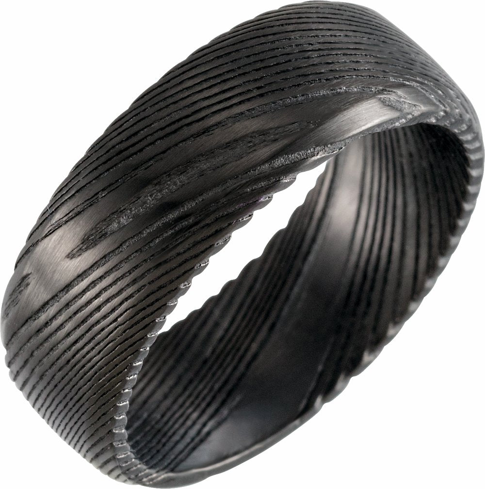 Black Damascus Steel 8 mm Beveled-Edge Comfort-Fit Flat Band Size 7.5