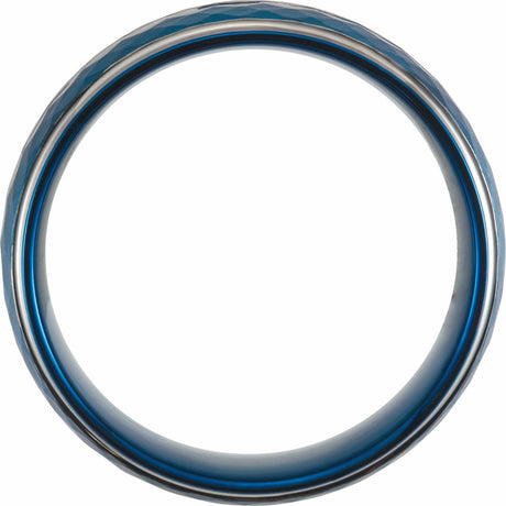 Blue PVD Tungsten 8 mm Stepped-Edge Grooved Comfort-Fit Band Size 7