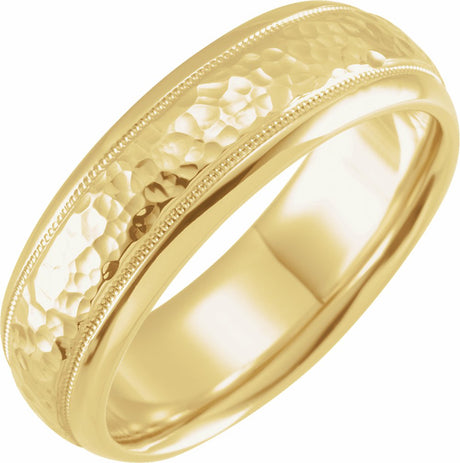 10K Yellow Gold 7 mm Milgrain Edge Comfort-Fit Half Round Band Size 7