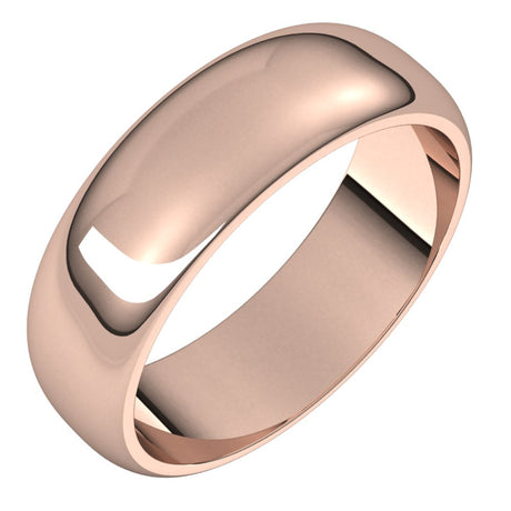 18K Rose 6 mm Half Round Band Size 10