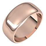 14K Rose Gold 8 mm Half Round Band Size 8