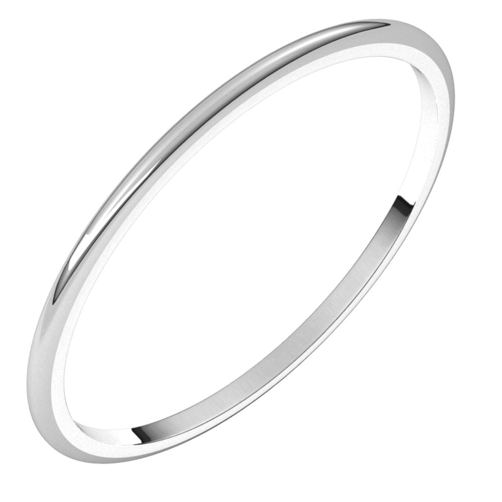 14K White Gold 1 mm Lightweight Half Round Band Size 4