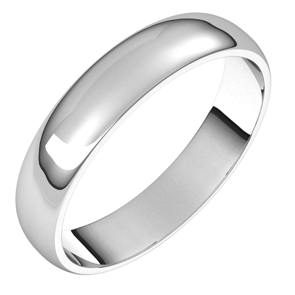 18K Palladium White 4 mm Half Round Light Band Size 6.5