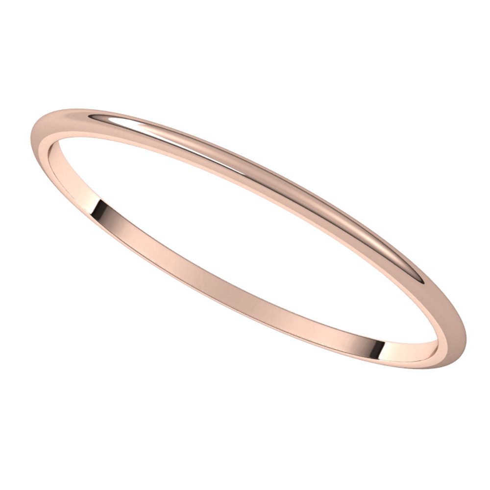 14K Rose 1 mm Ultra-Lightweight Half Round Band Size 10.5