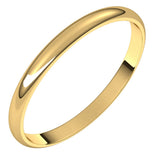 14K Yellow Gold 2 mm Ultra-Lightweight Half Round Band Size 5