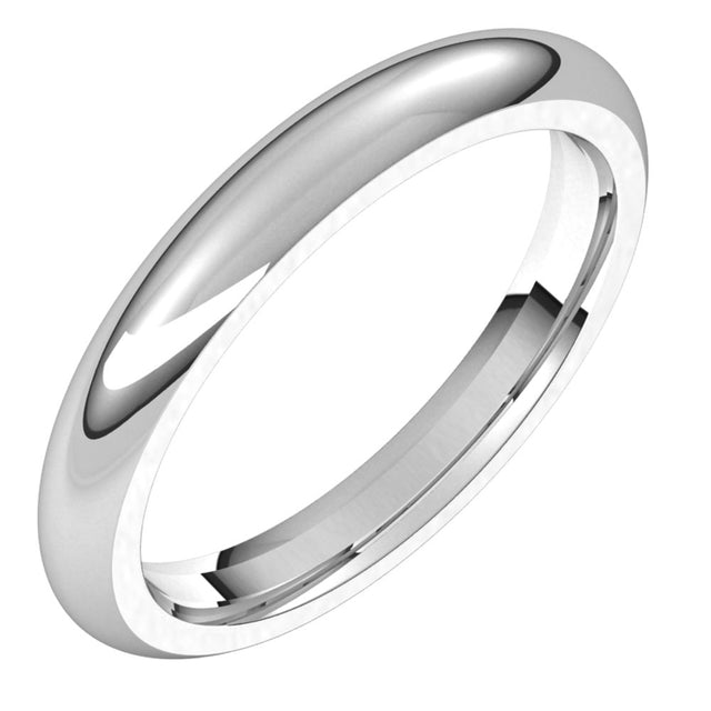 18K White 3 mm Half Round Comfort Fit Band Size 10