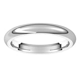 18K White 3 mm Half Round Comfort Fit Band Size 10