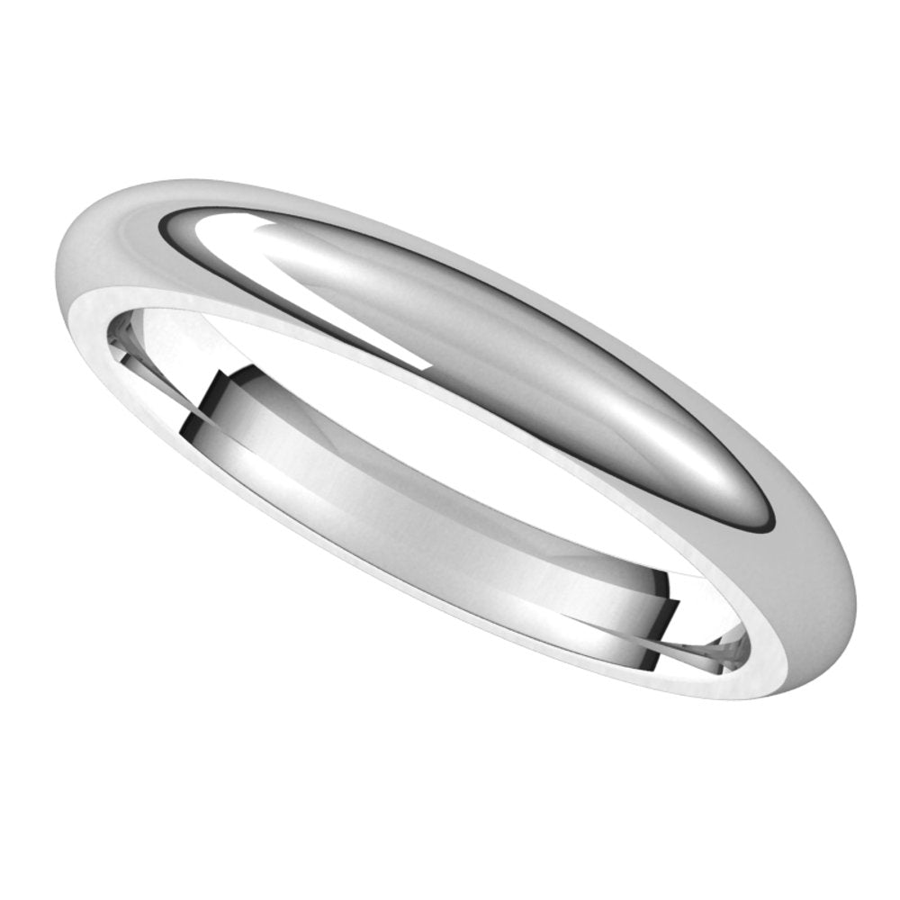 18K White 3 mm Half Round Comfort Fit Band Size 10