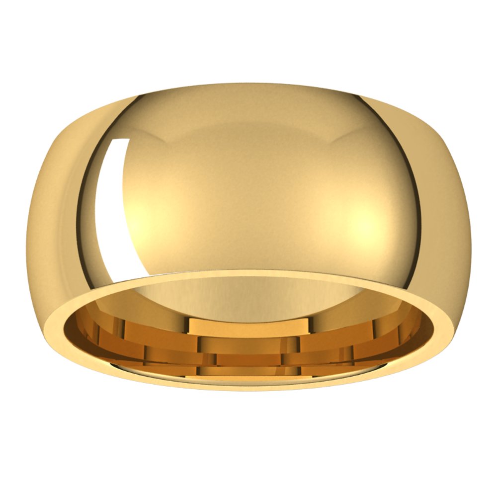 14K Yellow Gold 9 mm Comfort-Fit Half Round Band Size 10