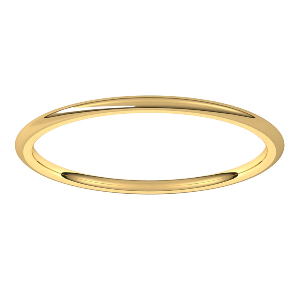 14K Yellow 1 mm Half Round Comfort Fit Light Band