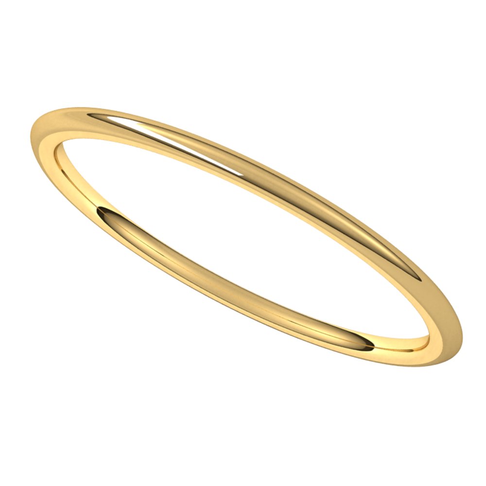 14K Yellow 1 mm Half Round Comfort Fit Light Band