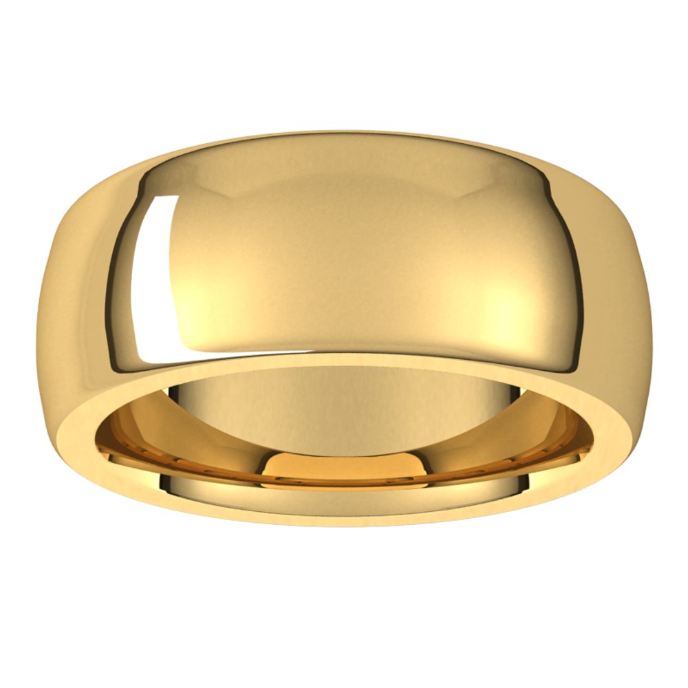 14K Yellow Gold 8 mm Heavyweight Comfort-Fit Half Round Band Size 7.5
