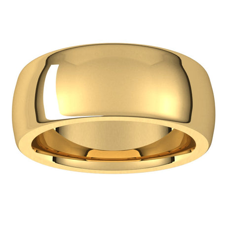 14K Yellow Gold 8 mm Heavyweight Comfort-Fit Half Round Band Size 7.5