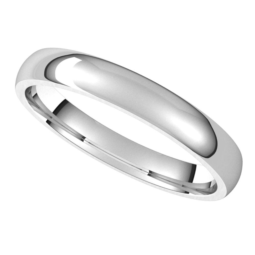10K White 3 mm Lightweight Comfort-Fit Half Round Band Size 10