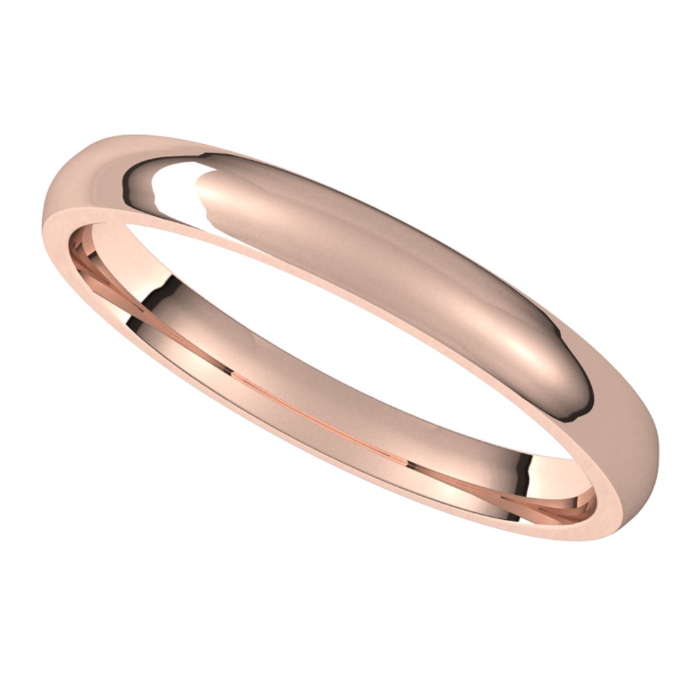 10K Rose 2.5 mm Half Round Comfort Fit Light Band Size 7