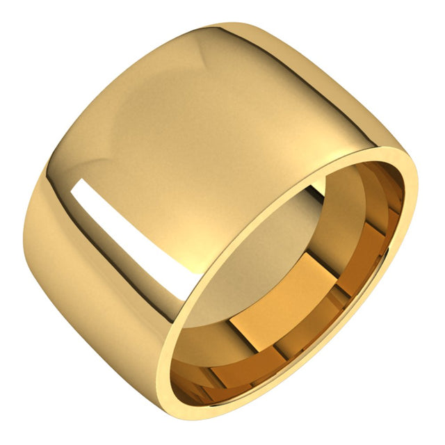 14K Yellow 12 mm Lightweight Comfort-Fit Half Round Band Size 7.5