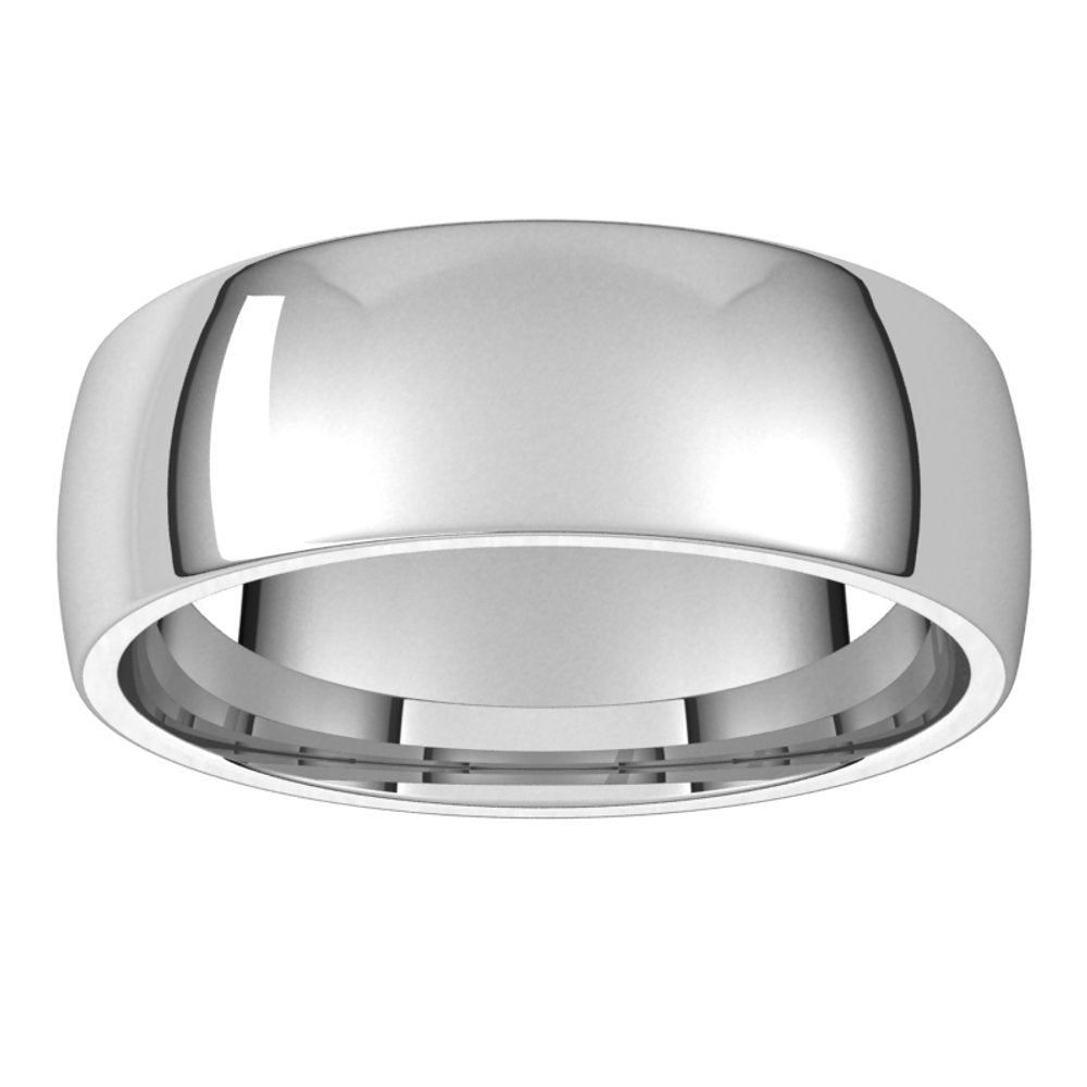 14K White 6.5 mm Lightweight Comfort-Fit Half Round Band Size 8