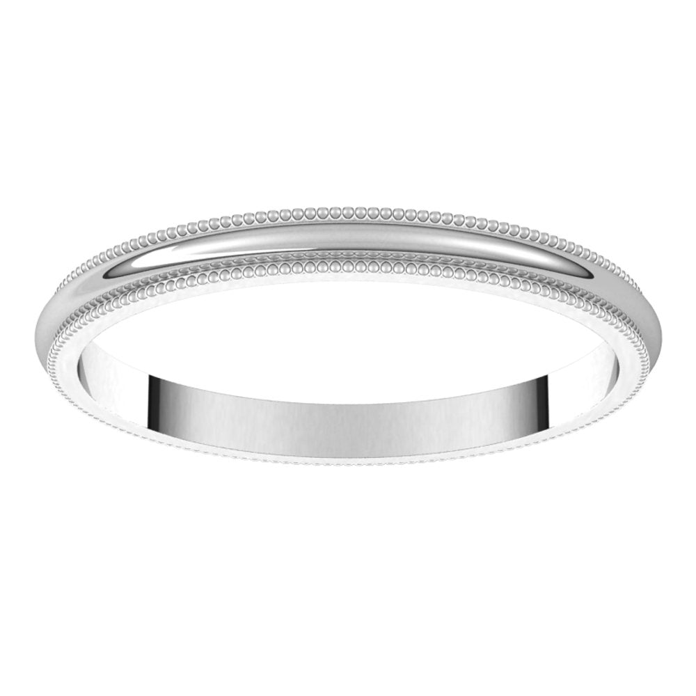 14K White Gold 2 mm Milgrain Half Round Band Size 7 
