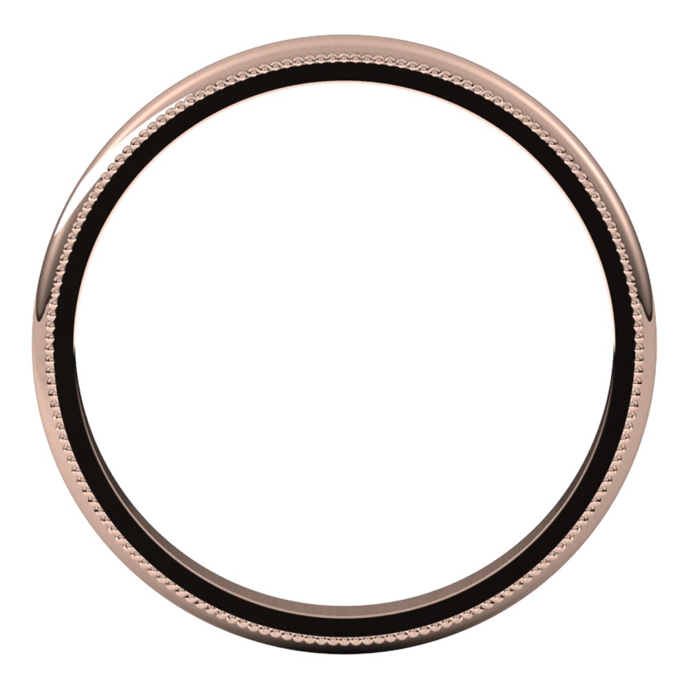 14K Rose Gold 2.5 mm Milgrain Half Round Band Size 8