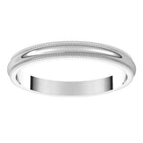 14K White 2.5 mm Milgrain Half Round Band