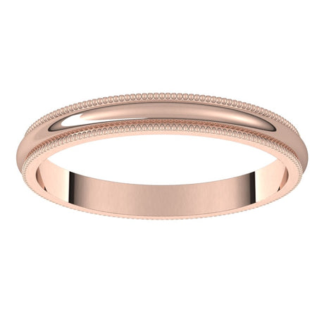 14K Rose Gold 2.5 mm Milgrain Half Round Band Size 8