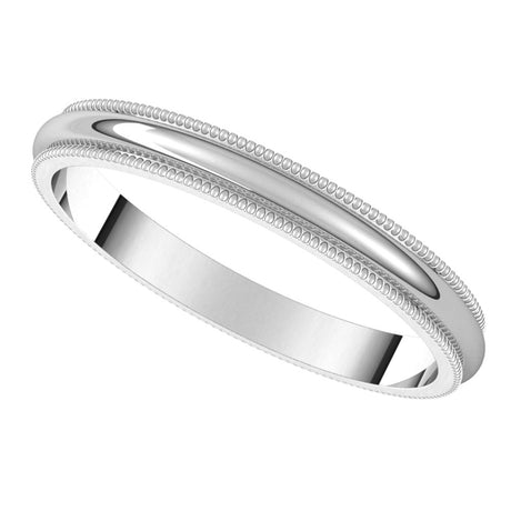 14K White Gold 2.5 mm Milgrain Half Round Band Size 3 