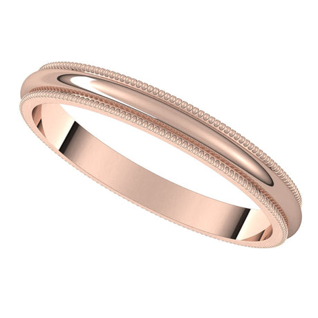 14K Rose 2.5 mm Milgrain Half Round Band Size 8