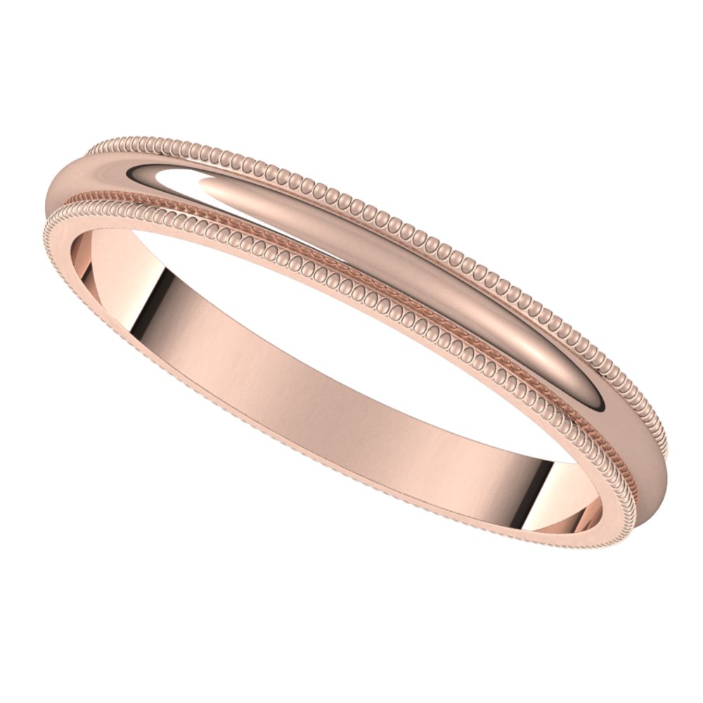 14K Rose Gold 2.5 mm Milgrain Half Round Band Size 8
