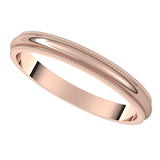 14K Rose Gold 2.5 mm Milgrain Half Round Band Size 8