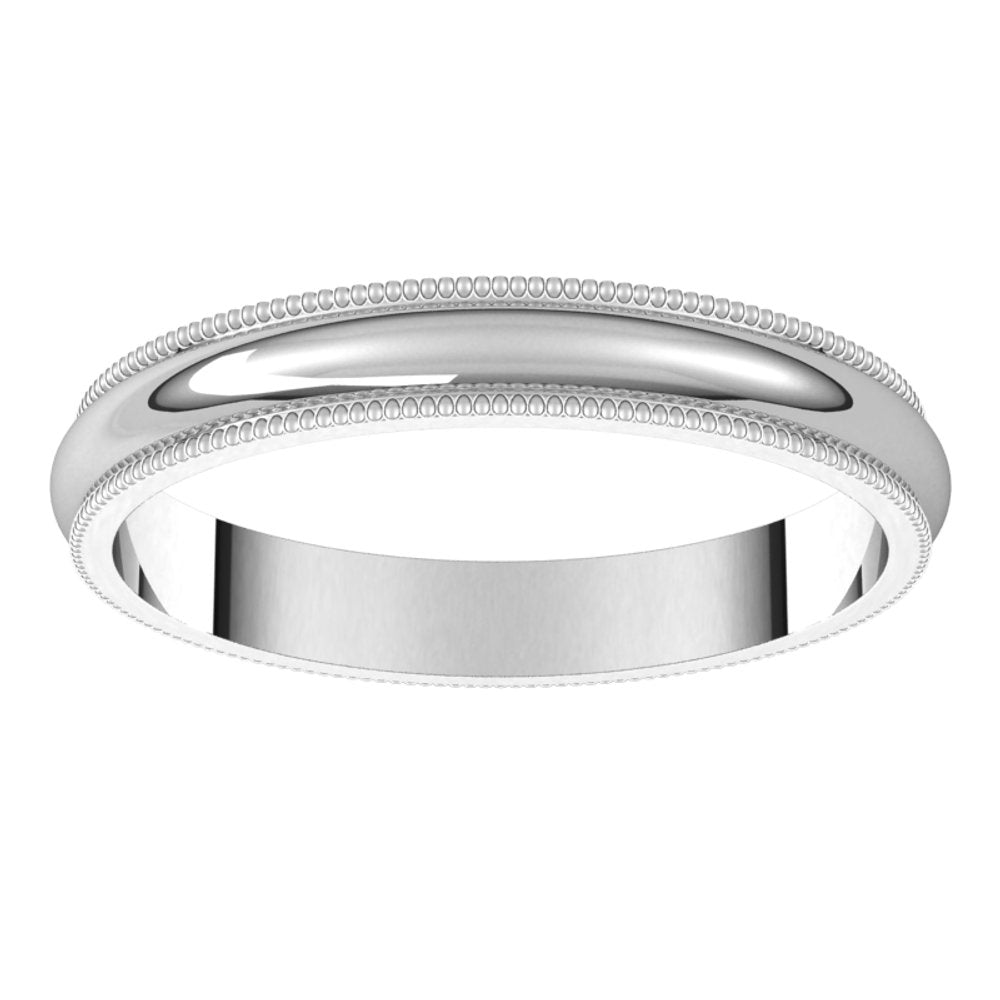 14K White 3 mm Milgrain Half Round Band