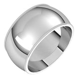 14K White Gold 10 mm Milgrain Half Round Band Size 10 
