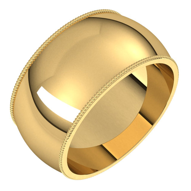 18K Yellow 10 mm Milgrain Half Round Band Size 14.5 