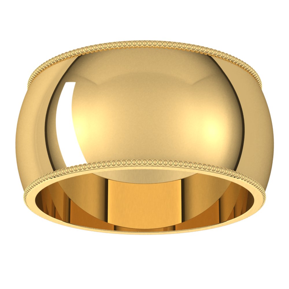 18K Yellow 10 mm Milgrain Half Round Band Size 14.5