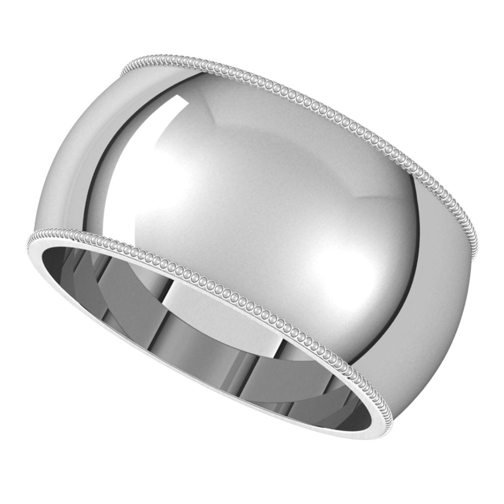 14K White Gold 10 mm Milgrain Half Round Band Size 10 
