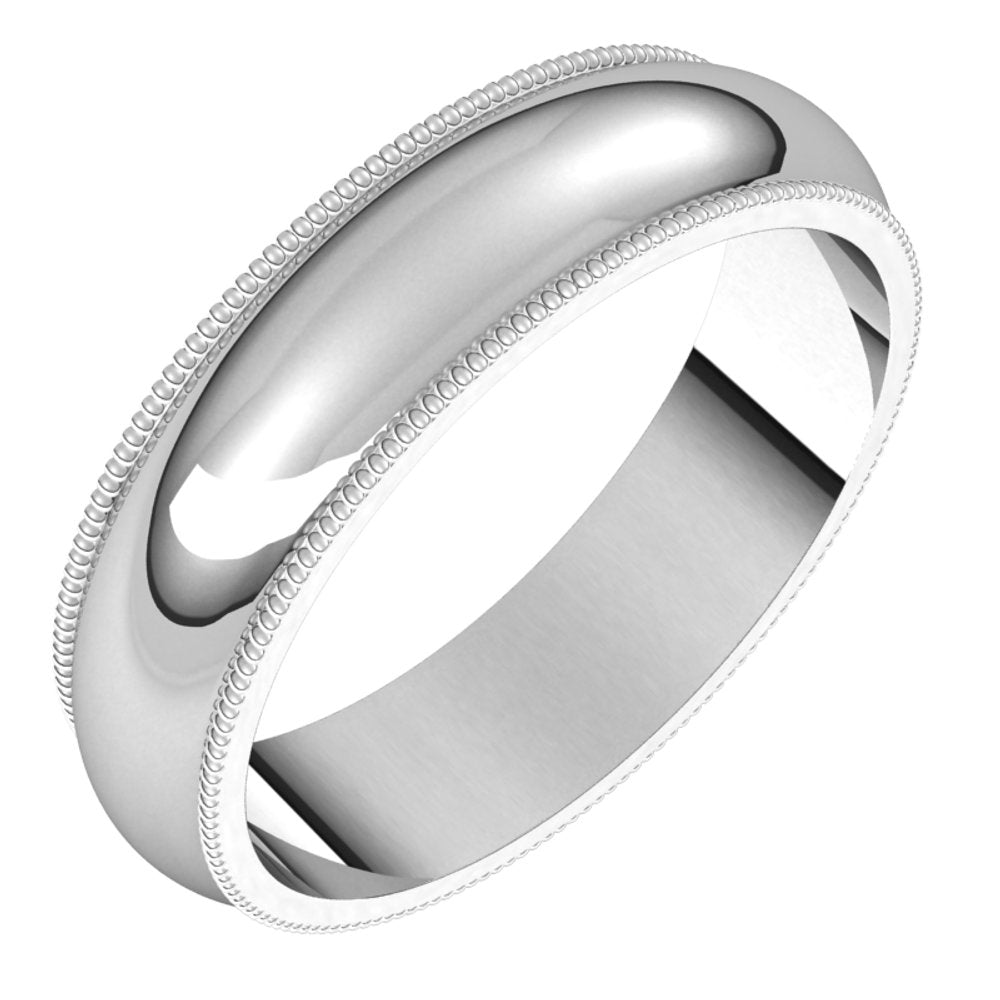 Platinum 5 mm Milgrain Half Round Band Size 9.5 