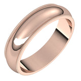 10K Rose 5 mm Milgrain Half Round Band Size 12